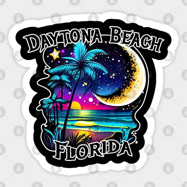 Daytona Beach Florida FL Moon Sunset Beach Ocean Palm Tree Sticker by heybert00